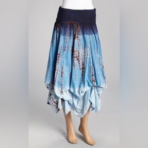 Brown & Blue Tie-Dye Ruffle Peasant boho Skirt Size XL- Women